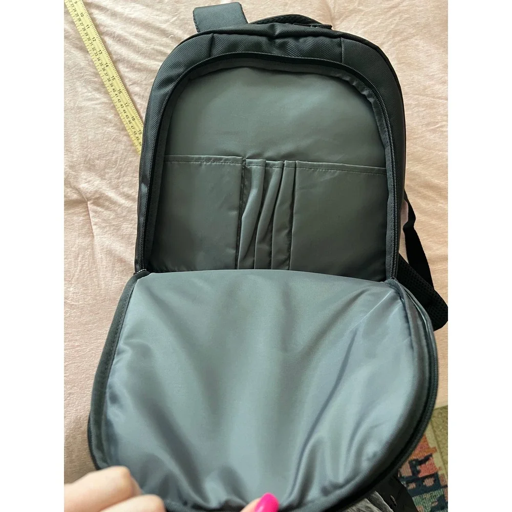 Black Ballistic Nylon Laptop Backpack‎ Red Accent Zip Padded Commuter Bag 18in